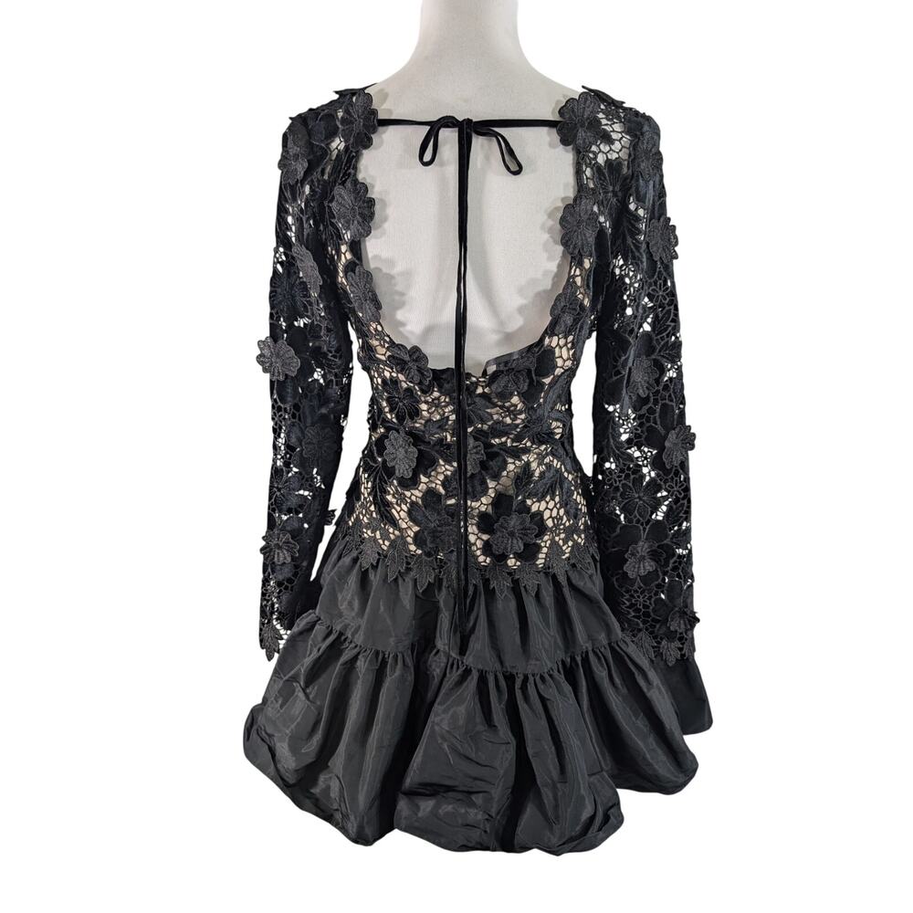 NWT@$269! ANTONIO MELANI/EMILY HERTZ! BLACK FLORAL LACE, RAW SATIN DRESS! SZ 6 - Picture 7 of 16